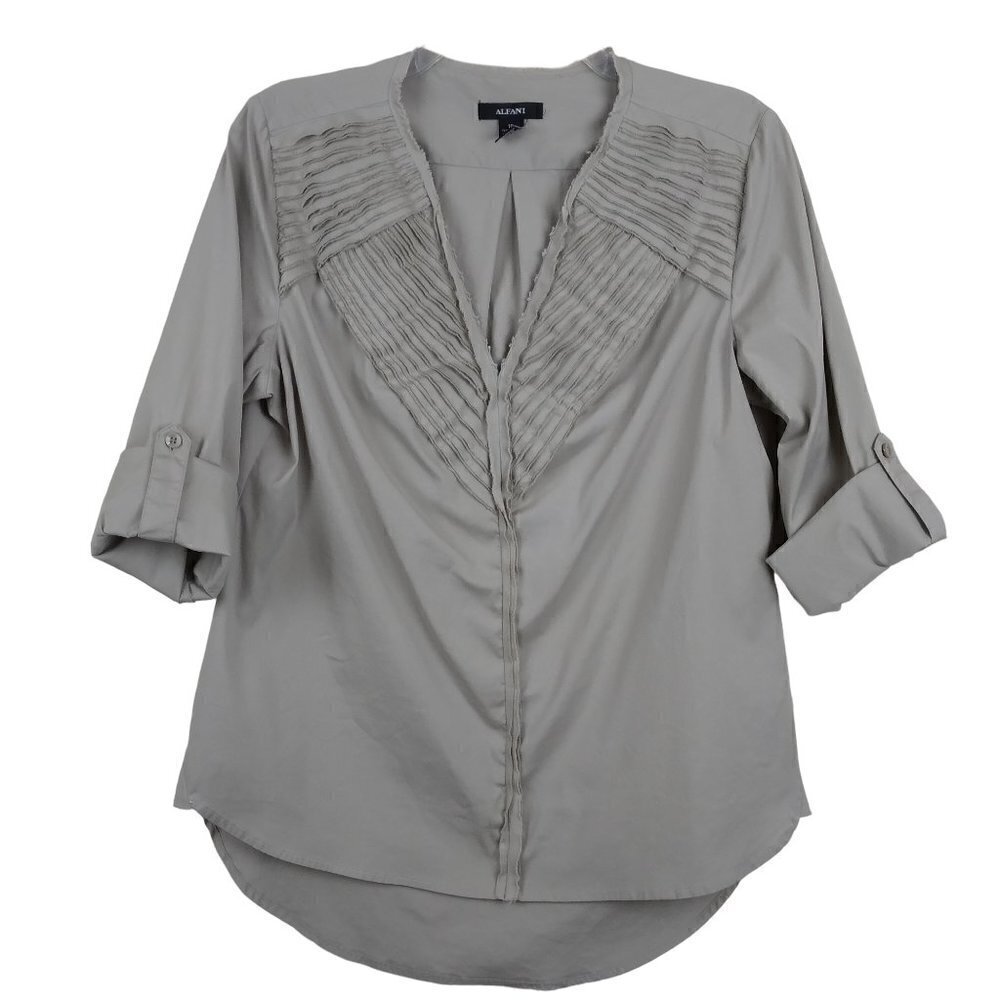 Alfani | Raw Edge Cotton Adjustable Sleeve Blouse Tan | Size 10
